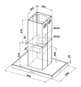  KÜGERR DIS60 90 CM INOX ANKASTRE ADA TİPİ SESSİZ DAVLUMBAZ